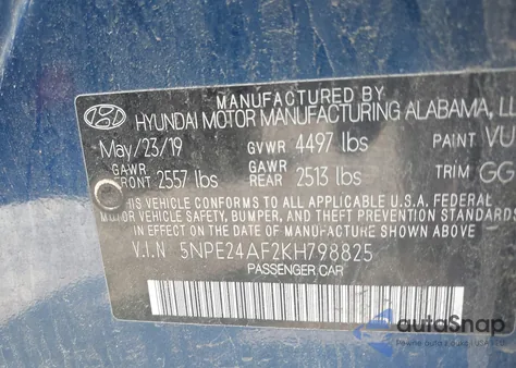 2019 Hyundai Sonata Se z USA, uszkodzony, nr VIN 5NPE24AF2KH798825